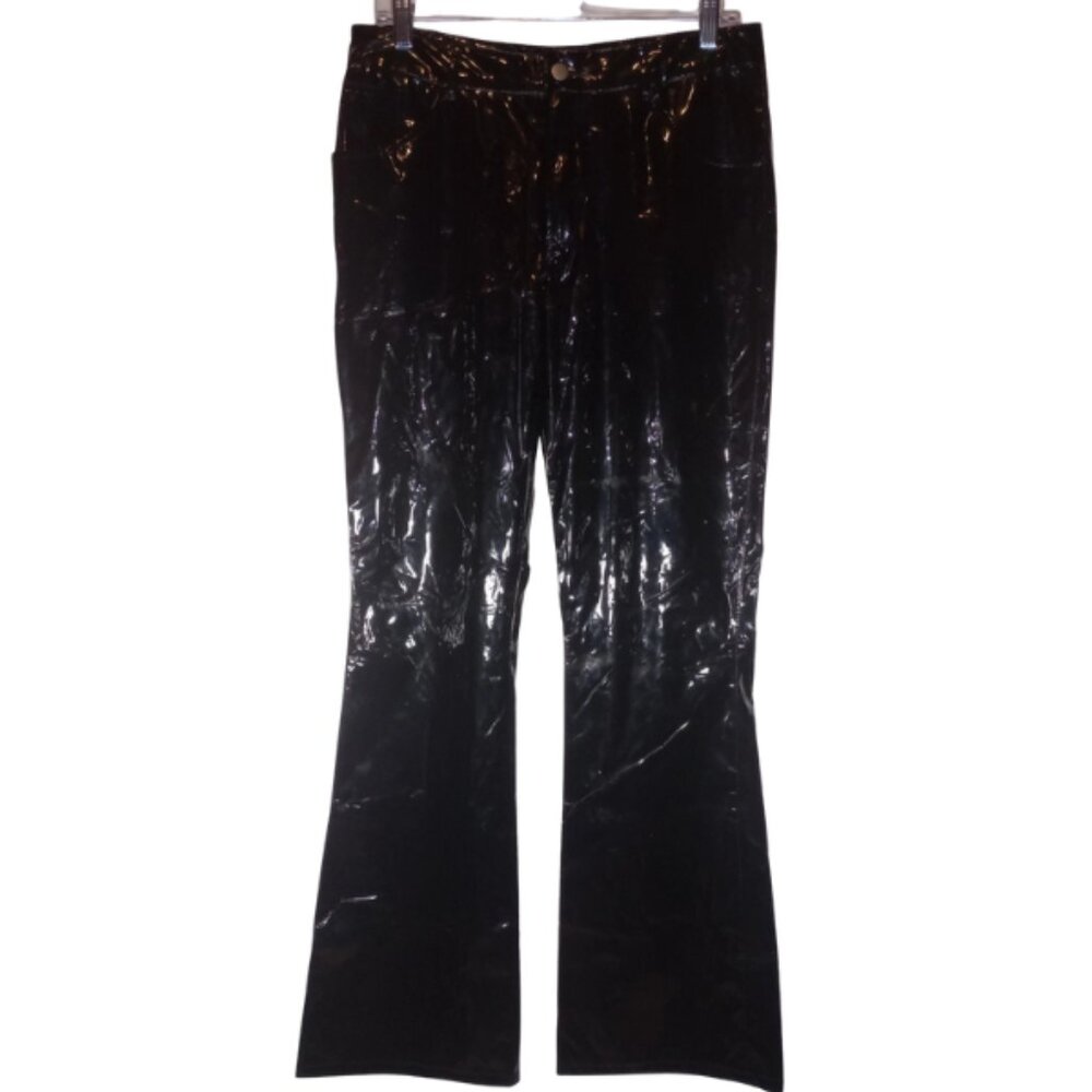 Vintage Y2K Formula X Black Shiny Vinyl Faux Patent Leather Flare Pants Size 9